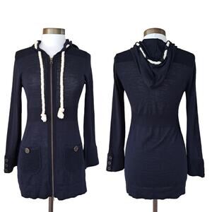 Nanette Lepore Navy Blue Wool Cardian Sweater Hoodie Nautical Size Small